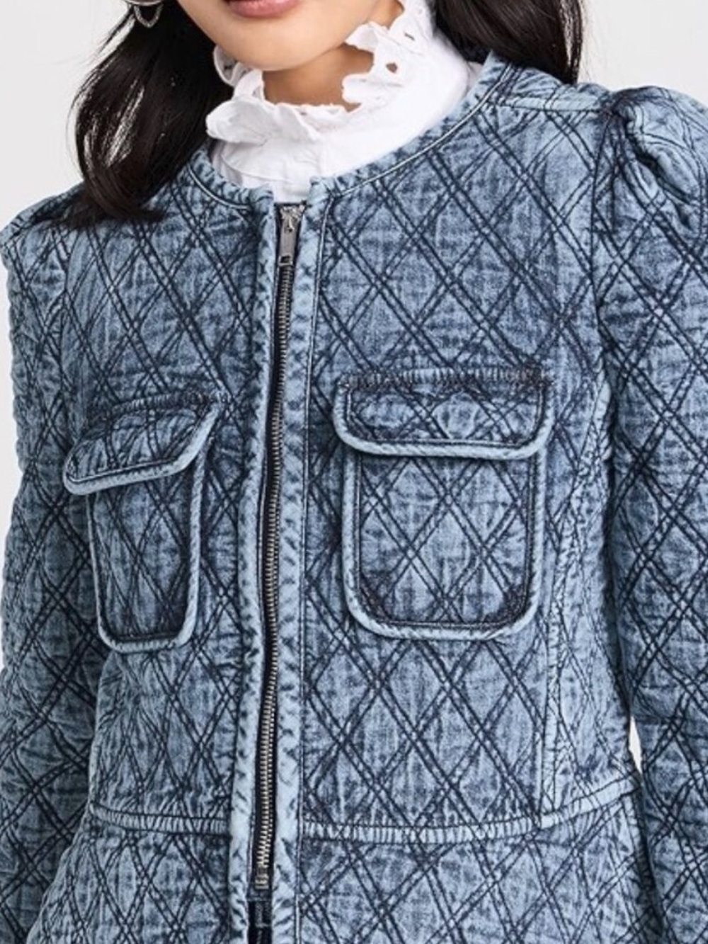 Isabel Marant Quilted Light Blue Denim-Effect Zip Jacket